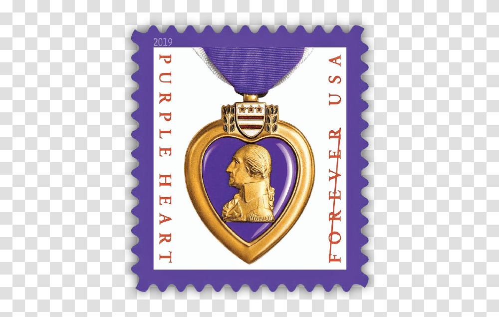 Purple Heart Forever Stamp Gets A New Look Purple Heart Stamp 2019, Gold, Postage Stamp, Locket, Pendant Transparent Png