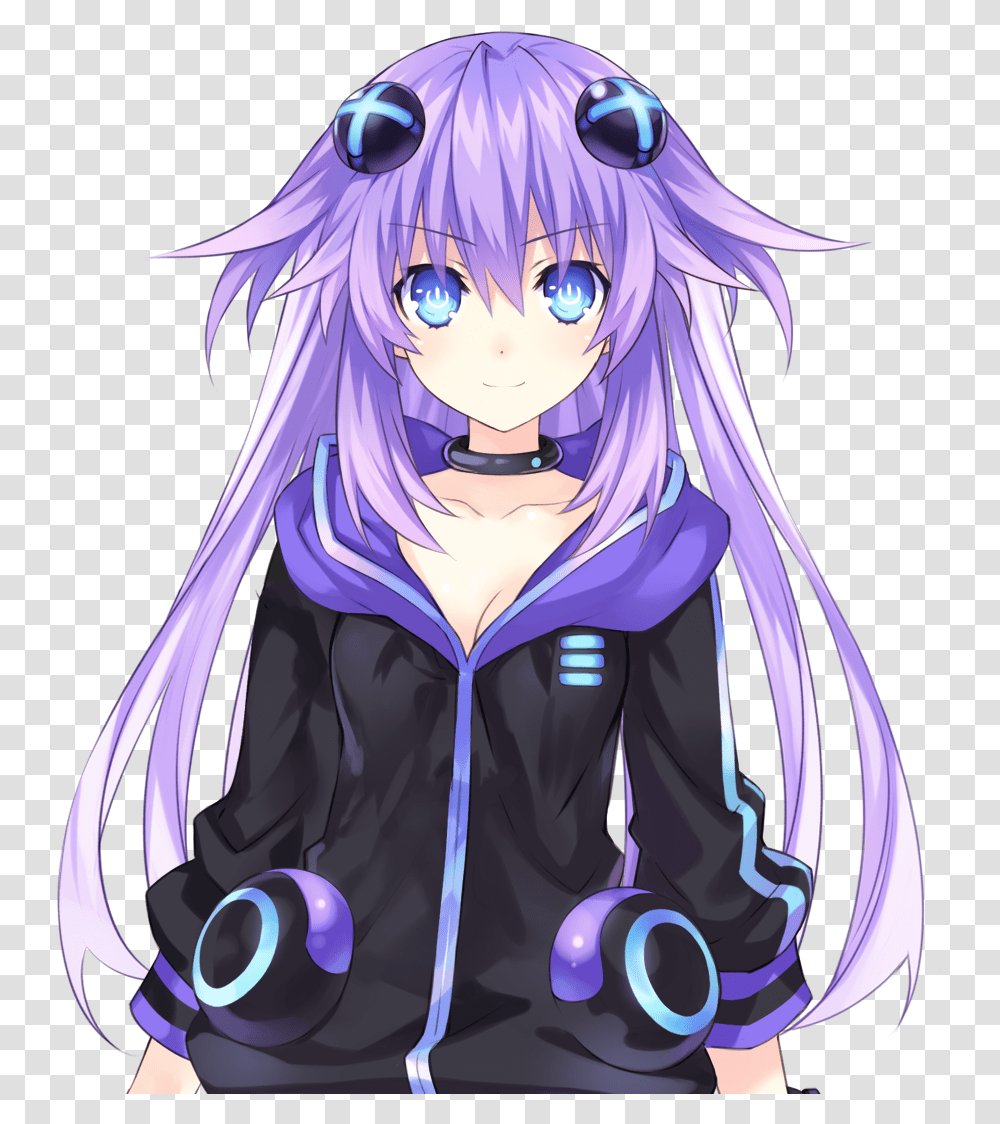 Purple Heart In Black Parka Dress And With Her Hairs Down Hyperdimension Neptunia Purple Heart, Doll, Toy, Manga, Comics Transparent Png