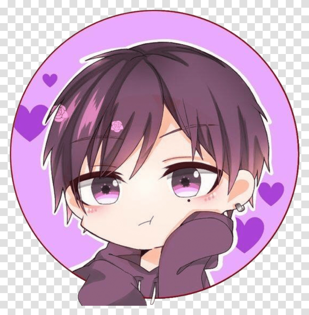 Purple Hearts Sticker Boy Cute Kawaii Anime Cute Kawaii Chibi Boy, Comics, Book, Manga, Helmet Transparent Png