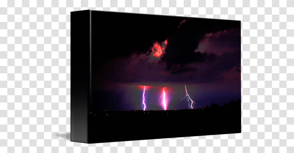 Purple Triple Lightning Strike By Michael Tidwell Lcd Display, Nature, Outdoors, Thunderstorm, Weather Transparent Png