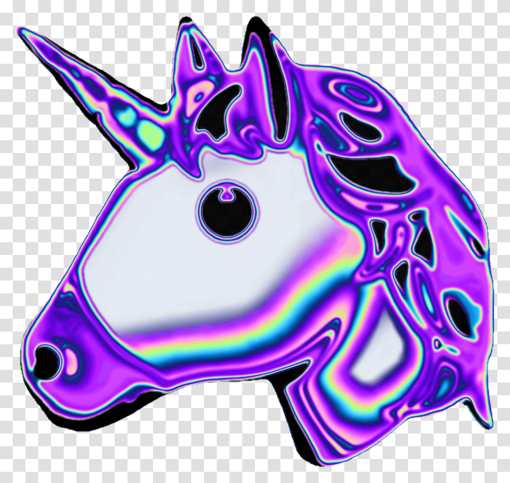 Purple Unicorn Emoji Holographic, Light, Neon, Animal Transparent Png