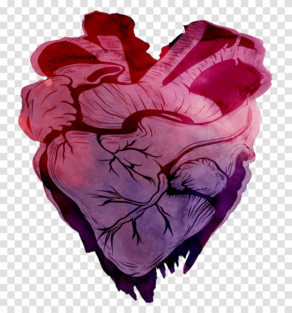 Purple Watercolor Heart Watercolor Real Heart, Plant, Hand, Flower, Blossom Transparent Png
