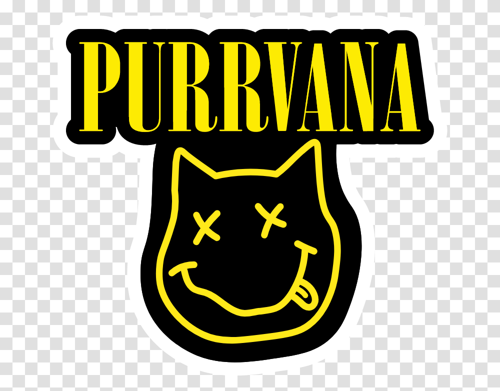 Purrvana In 2020 Music Stickers Cat Logo Nirvana Logo Cat, Text, Label, Symbol, Alphabet Transparent Png
