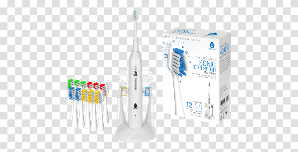 Pursonic S430 Sonic Toothbrush With 12 Brush Heads Toothbrush, Tool Transparent Png