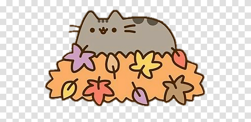 Pusheen Cat Kawaii Autumn Fall Leafs, Cookie, Food, Biscuit, Sweets Transparent Png