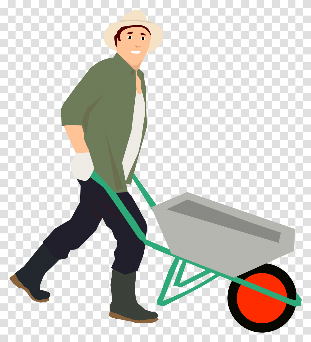Pushing Bib Overalls Animated Man Pushing Wheelbarrow, Vehicle, Transportation, Person, Human Transparent Png