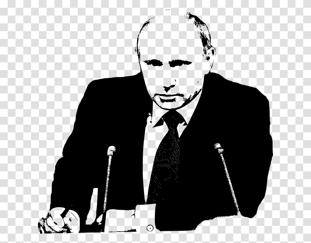 Putin Vladimir Russia President People Man Leader Putin Black And White Suit, Gray, World Of Warcraft Transparent Png