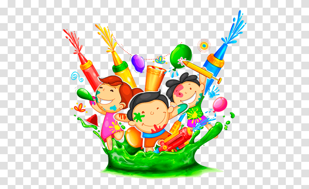 Pyar Ke Rang Se Bharo Pichkari Sneh Ke Rang Do Duniya Kids Playing Holi Vector, Party Hat Transparent Png