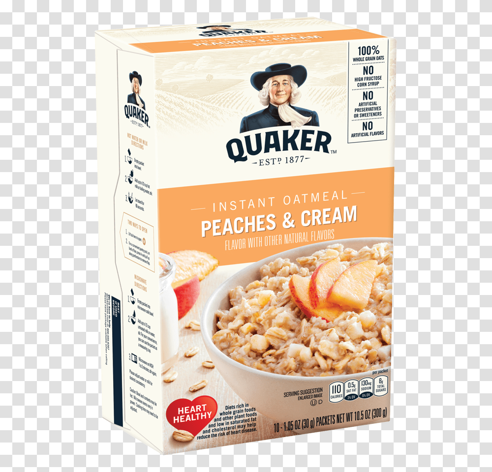 Quaker Instant Oatmeal Peaches Amp Cream 10 Packets Quaker Oats Peaches And Cream, Breakfast, Food, Person, Human Transparent Png