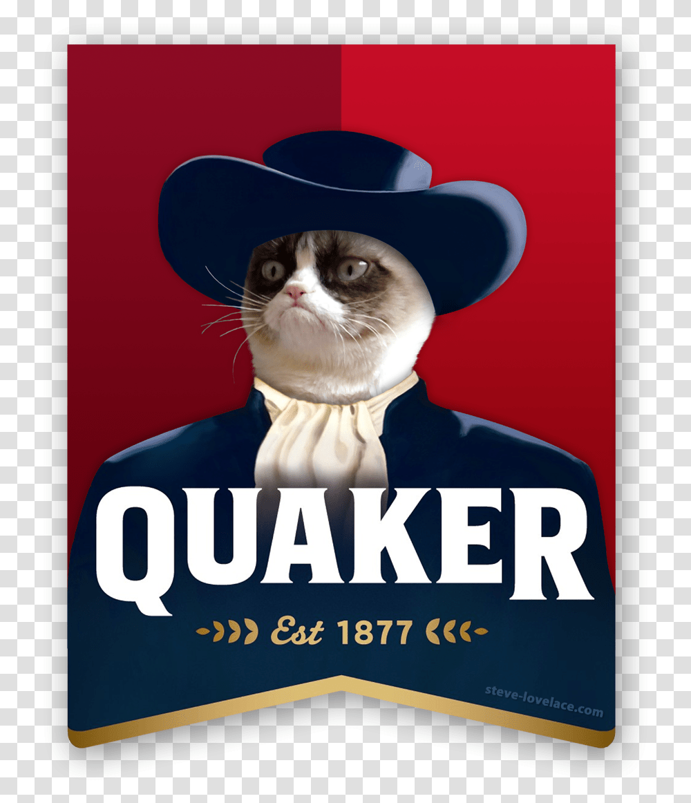Quaker Logo With Grumpy Cat Quaker Oats Company, Hat, Poster, Advertisement Transparent Png