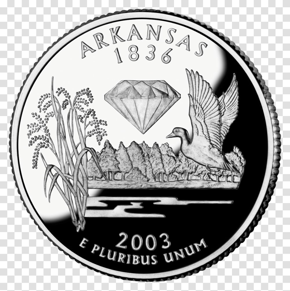Quarter Of Arkansas Arkansas State Quarter, Coin, Money, Nickel, Bird Transparent Png