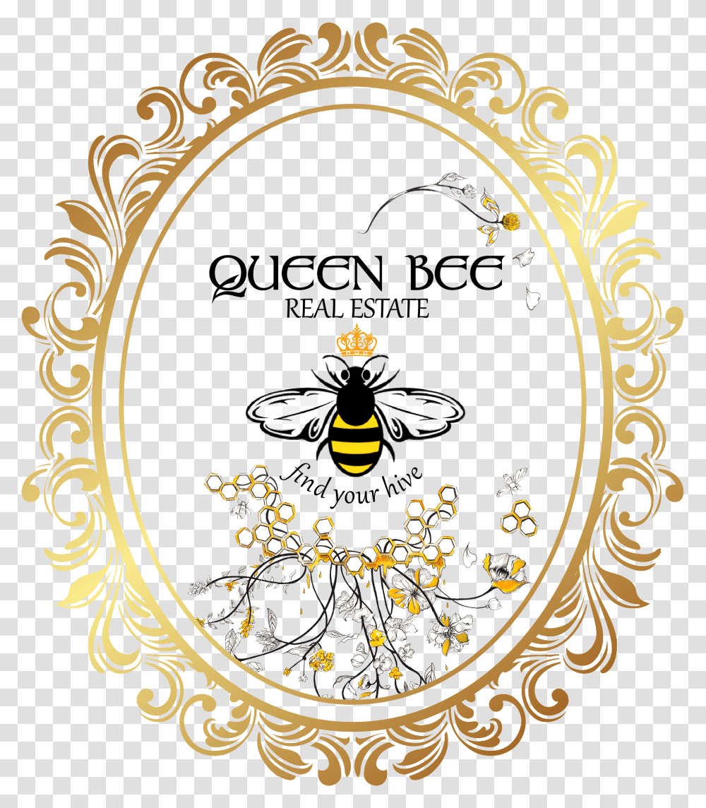 Queen Bee Oval Gold Frame, Floral Design, Pattern Transparent Png