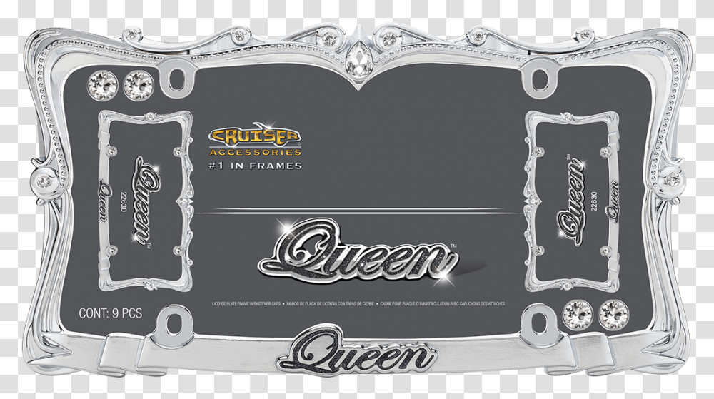 Queen Chromeclear Wfastener Caps Queen License Plate Frame, Buckle, Text, Sideboard, Furniture Transparent Png