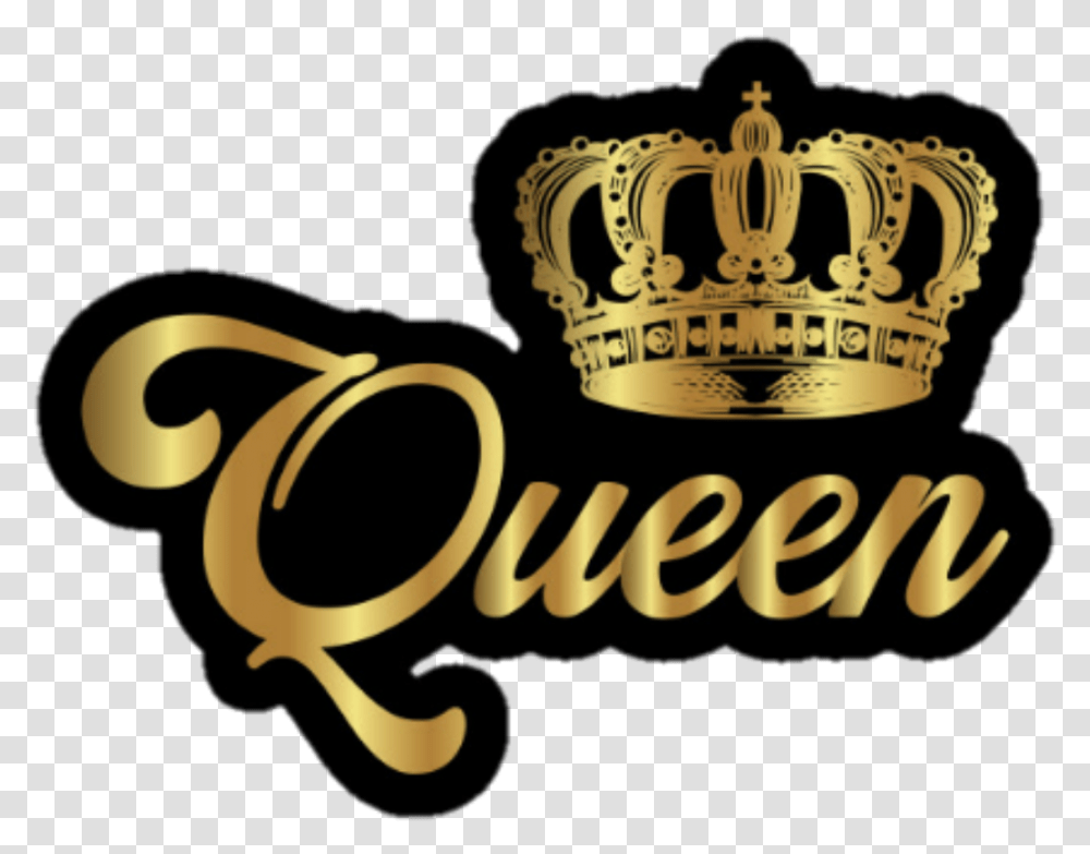Queen Crown Gold Royalty Sticker Solid, Label, Text, Symbol, Alphabet Transparent Png