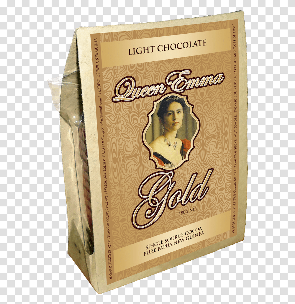 Queen Emma Chocolate Carton, Book, Person, Text, Bottle Transparent Png