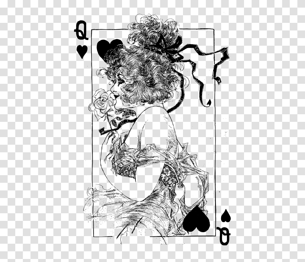 Queen Of Hearts Queen Card Black And White, Gray, World Of Warcraft Transparent Png