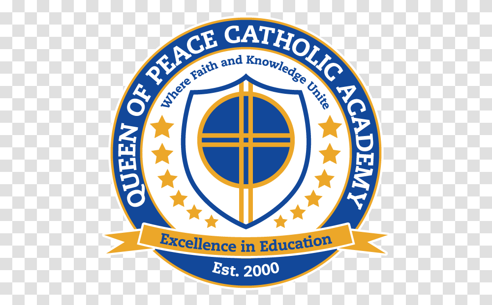 Queen Of Peace Catholic Academy - Where Faith And Knowledge Emblem, Symbol, Logo, Trademark, Text Transparent Png
