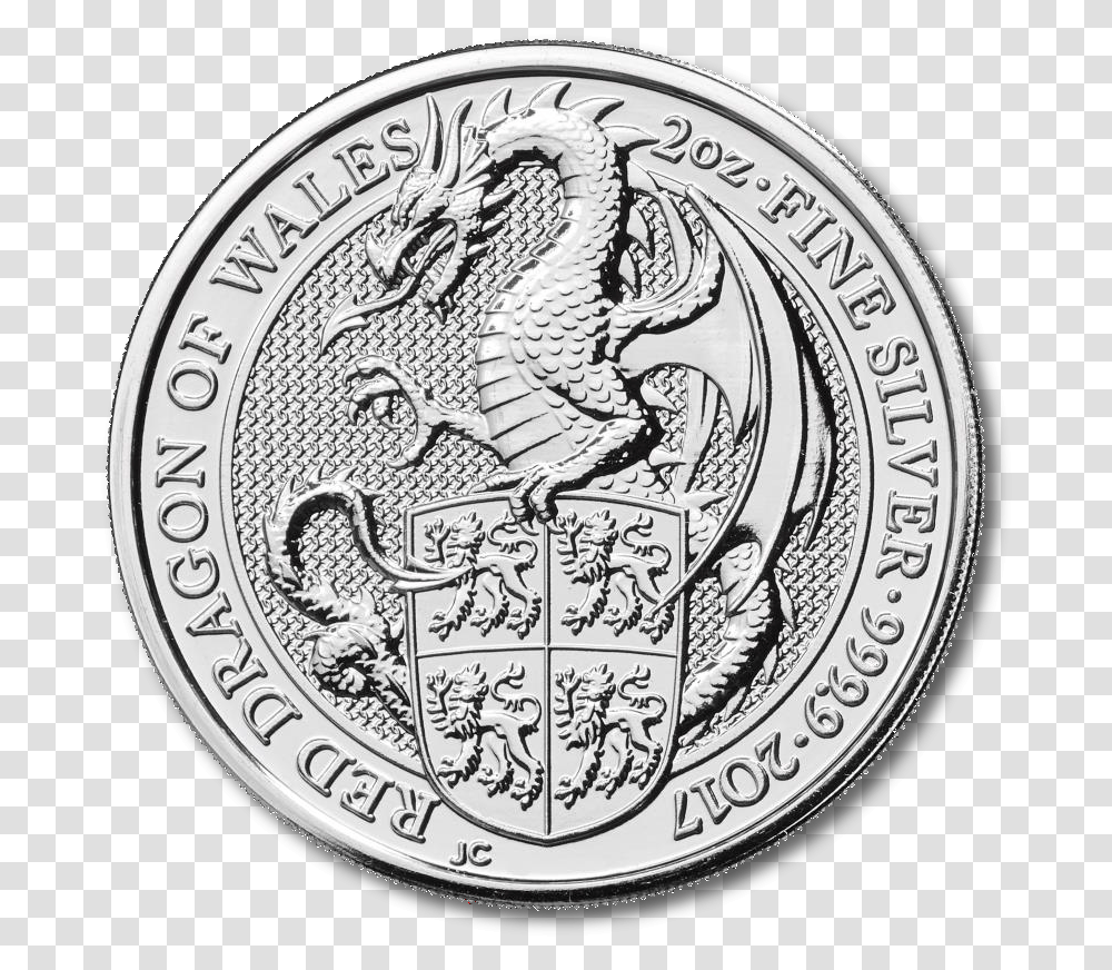 Queen's Beasts Dragon 2oz Silver Coin Platinum Coins, Money, Nickel, Dime Transparent Png