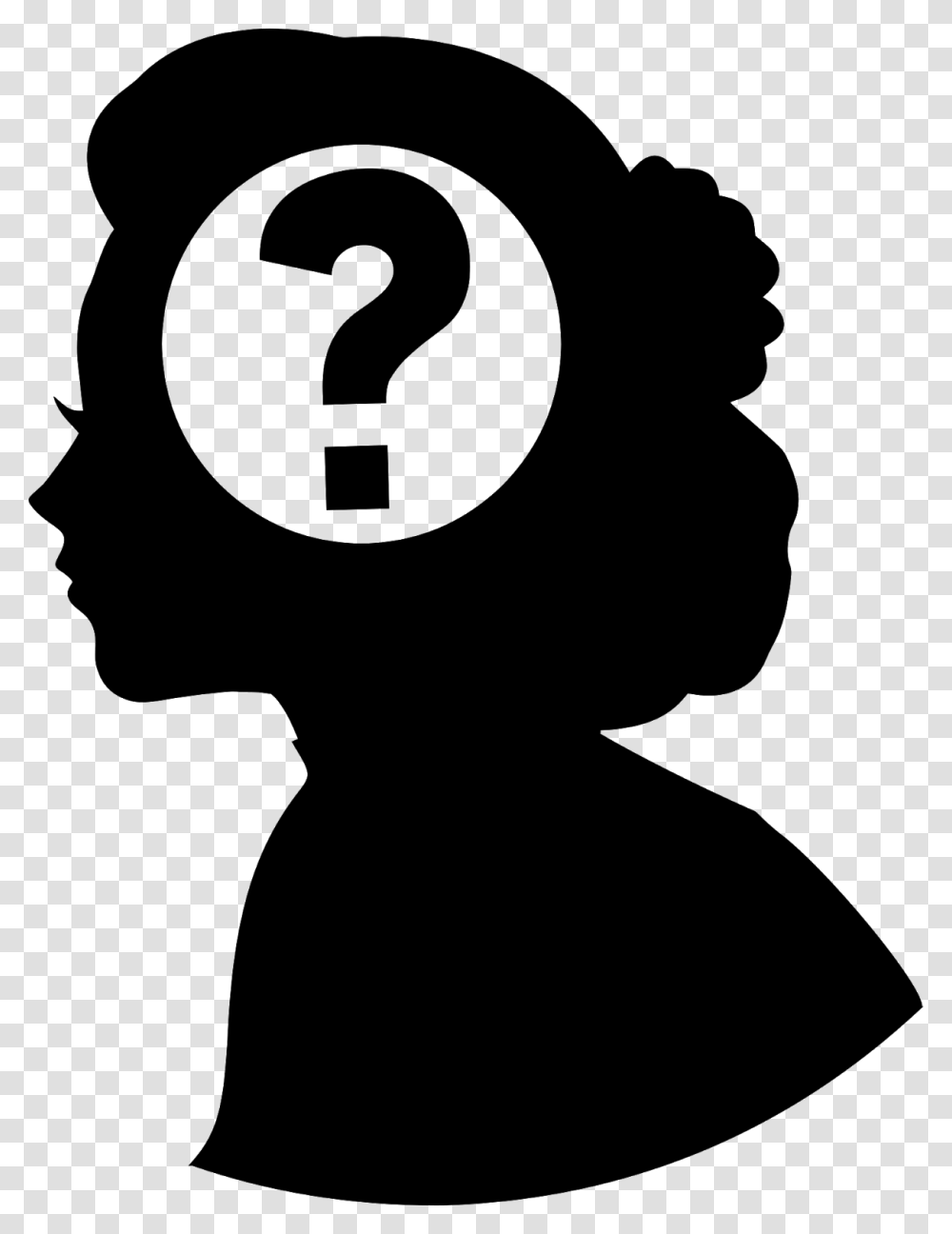 Question Mark Shape Head Creative Woman Brain Woman With Question Mark Silhouette, Gray Transparent Png