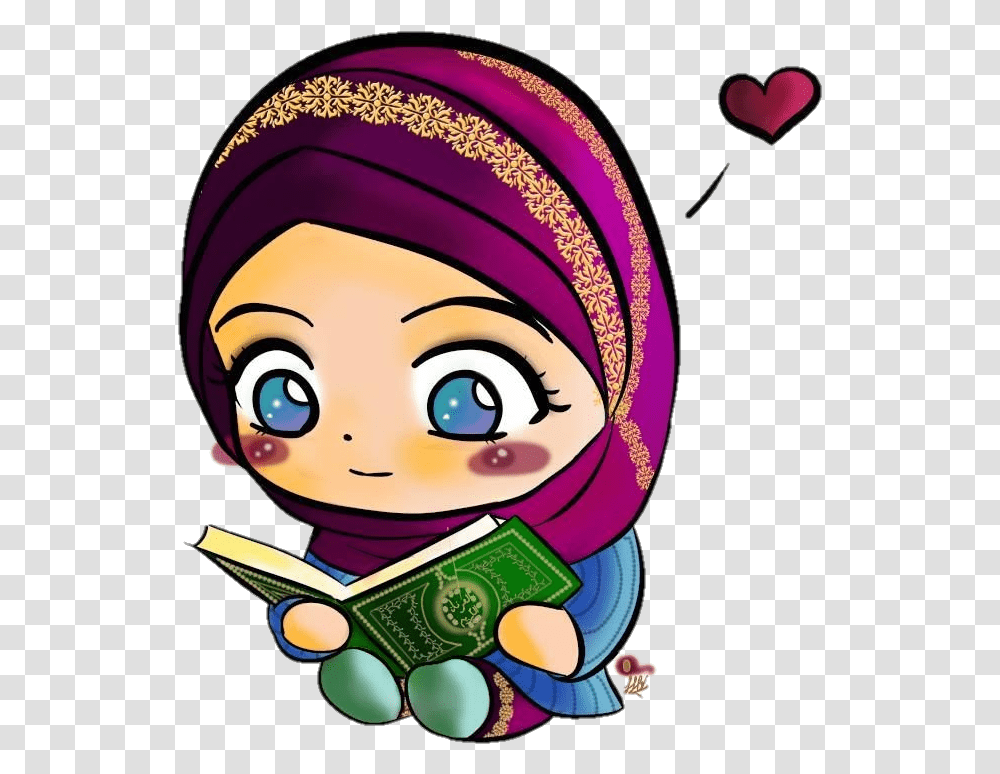 Quran Muslim Islamic Islam Hijab Girl Reading Quran Clipart, Apparel, Toy, Hat Transparent Png