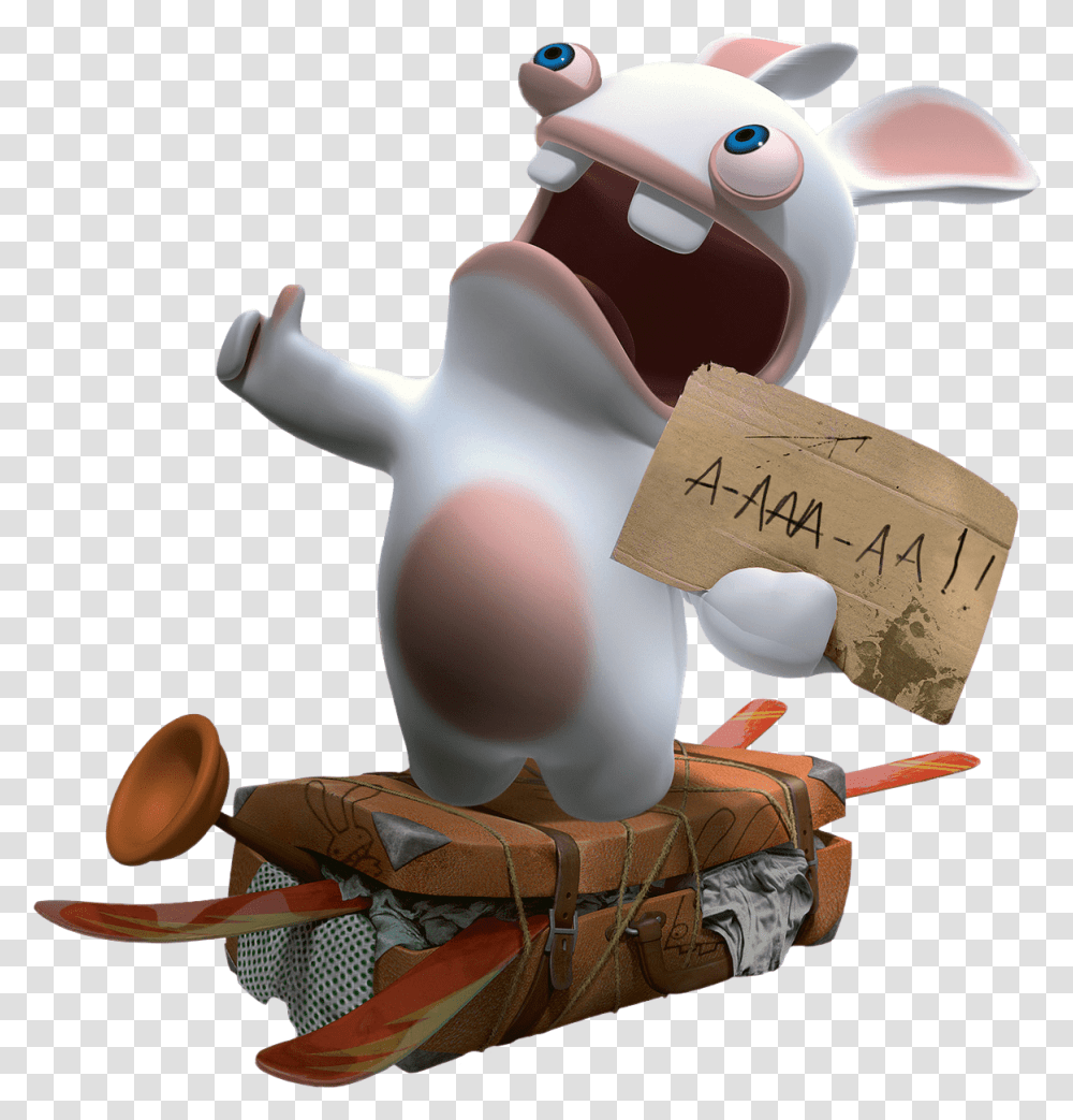 Rabbid Standing On Suitcase Rabbids Wallpaper Iphone, Toy, Label, Figurine Transparent Png