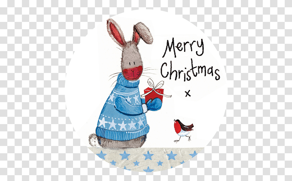 Rabbit With Present Christmas Gift Tag Alex Clark Art Cartoon, Bird, Animal, Text, Mammal Transparent Png