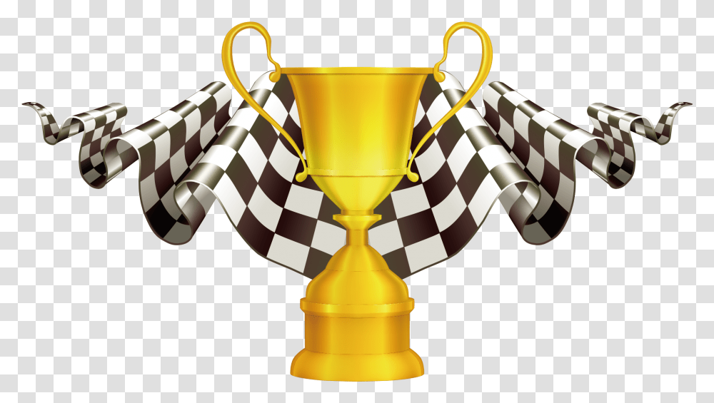 Racing Flag Race Car Trophy Clipart, Gold Transparent Png
