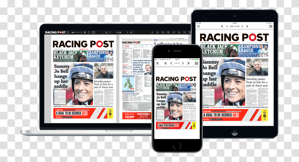 Racing Post Digital Newspaper Online Advertising, Person, Text, Mobile Phone, Electronics Transparent Png