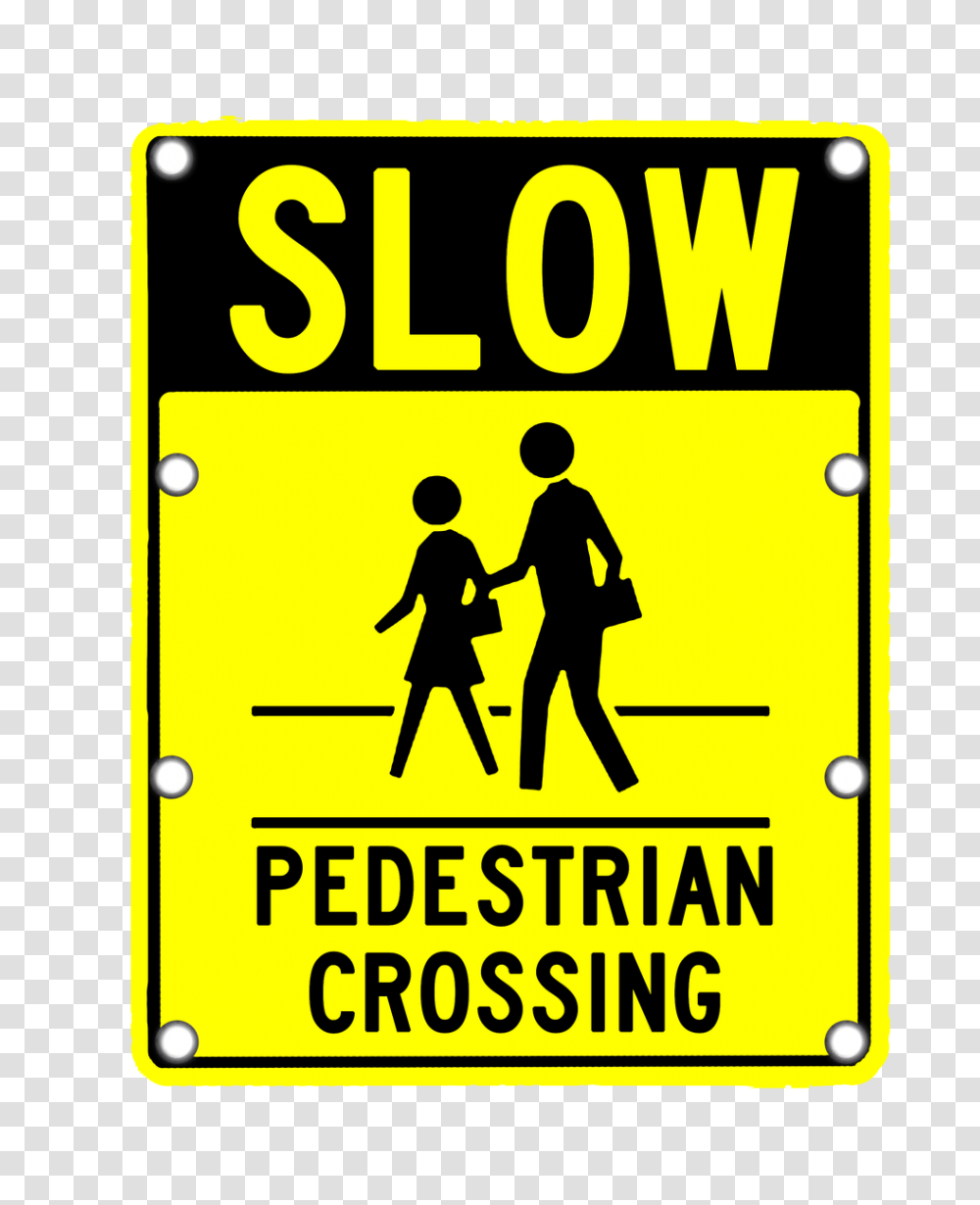 Railroad Crossing Clipart Slow Pedestrian Crossing Clipart, Person, Human, Road Sign Transparent Png