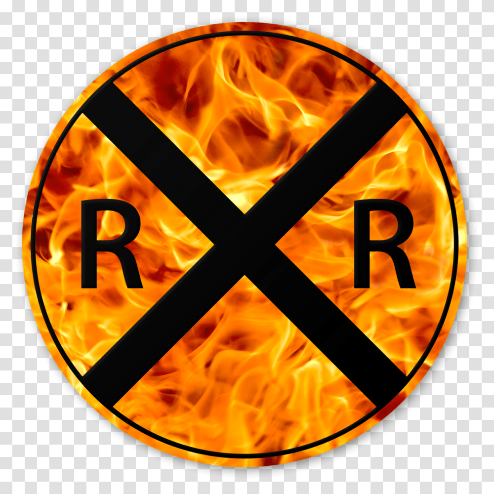 Railroad Sign On Fire, Flame, Clock Tower Transparent Png