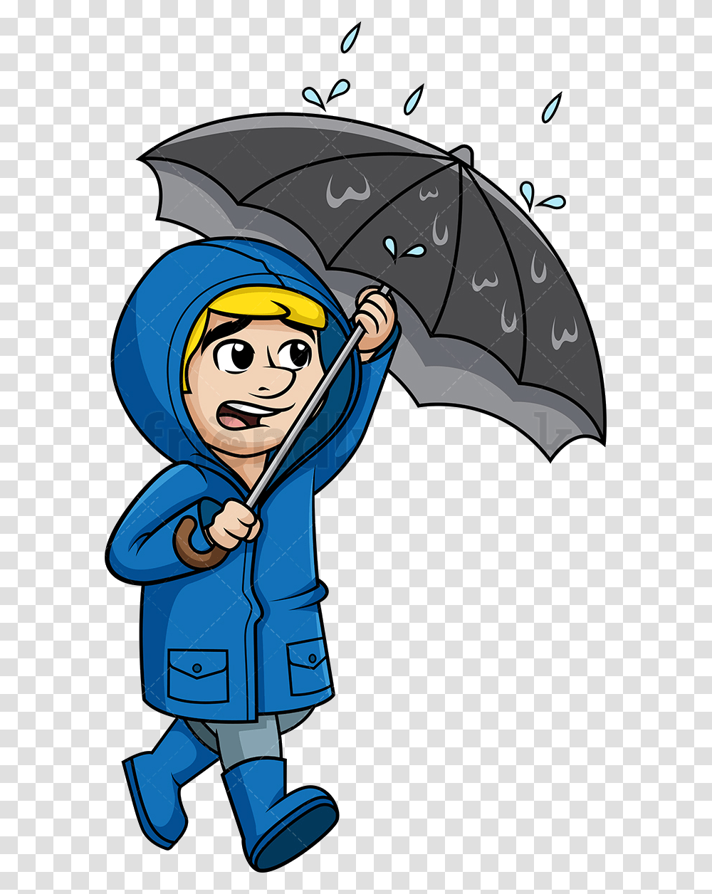 Rain Beautiful Man Walking In The Cartoon Clipart Vector Walking In The Rain Clipart, Apparel, Coat, Hood Transparent Png