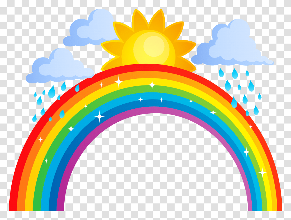 Rainbow Clip Art Rainbow Sun And Clouds Cartoon Cloud And Rainbow, Graphics, Nature, Outdoors, Ornament Transparent Png
