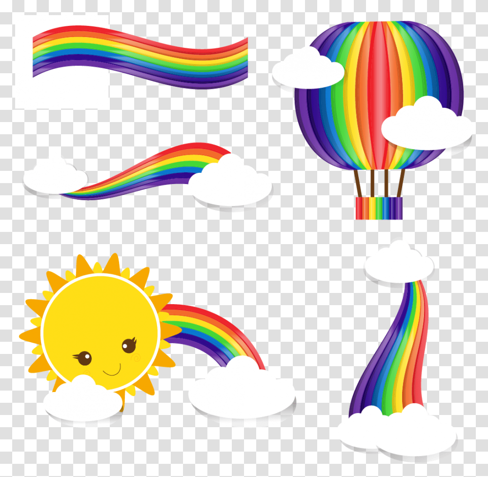 Rainbow Cloud Clip Art Sun And Clouds Cartoon Cute Sun And Clouds Clipart, Graphics, Light, Transportation, Vehicle Transparent Png