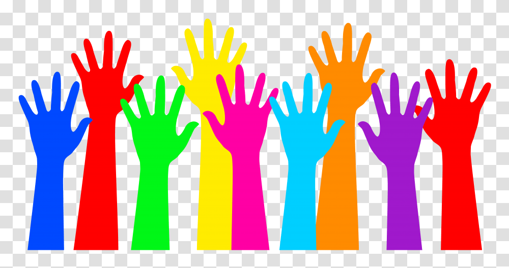 Rainbow Colored Raised Hands, Wrist, Crowd, Holding Hands, Paper Transparent Png