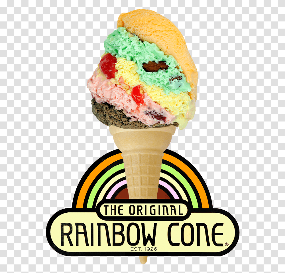 Rainbow Cone, Cream, Dessert, Food, Creme Transparent Png