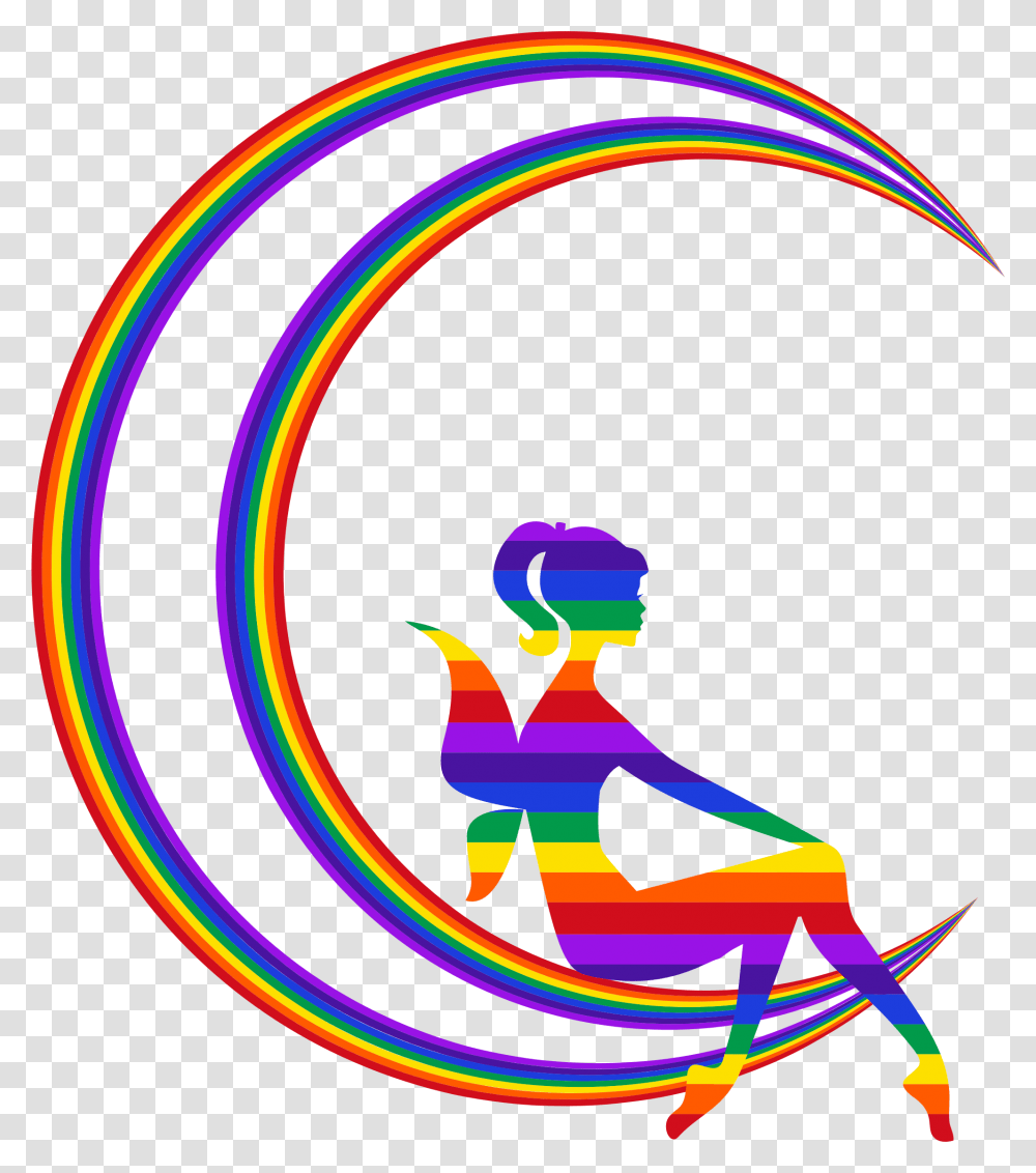 Rainbow Fairy Relaxing On The Rainbow Crescent Moon Icons, Light, Neon, Hula, Toy Transparent Png