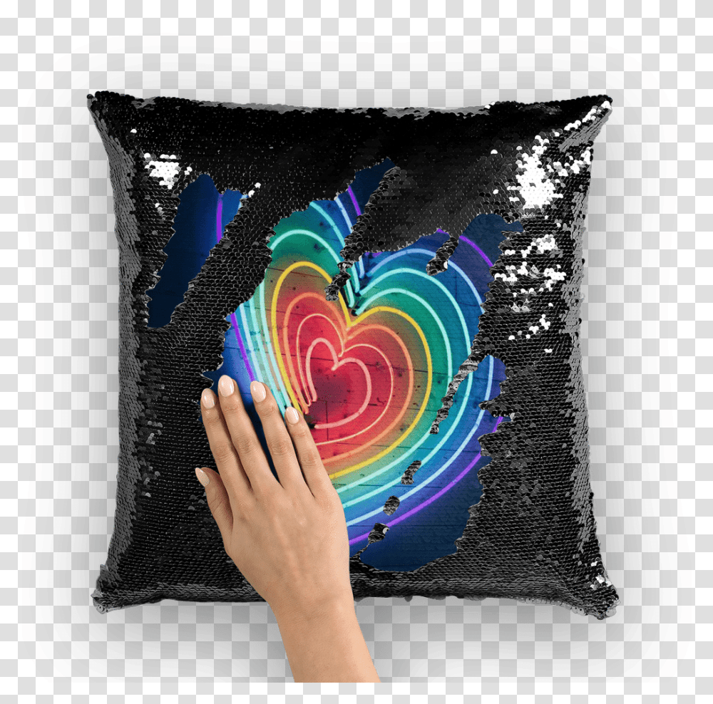 Rainbow Heart Nicolas Cage Sequin Throw Pillow, Cushion, Person, Human Transparent Png