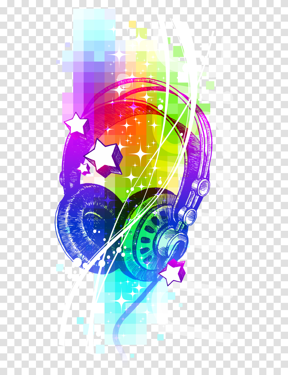 Rainbow Music Vector Headphone Disco Neon Lighting Colorful Headphones, Poster, Advertisement Transparent Png