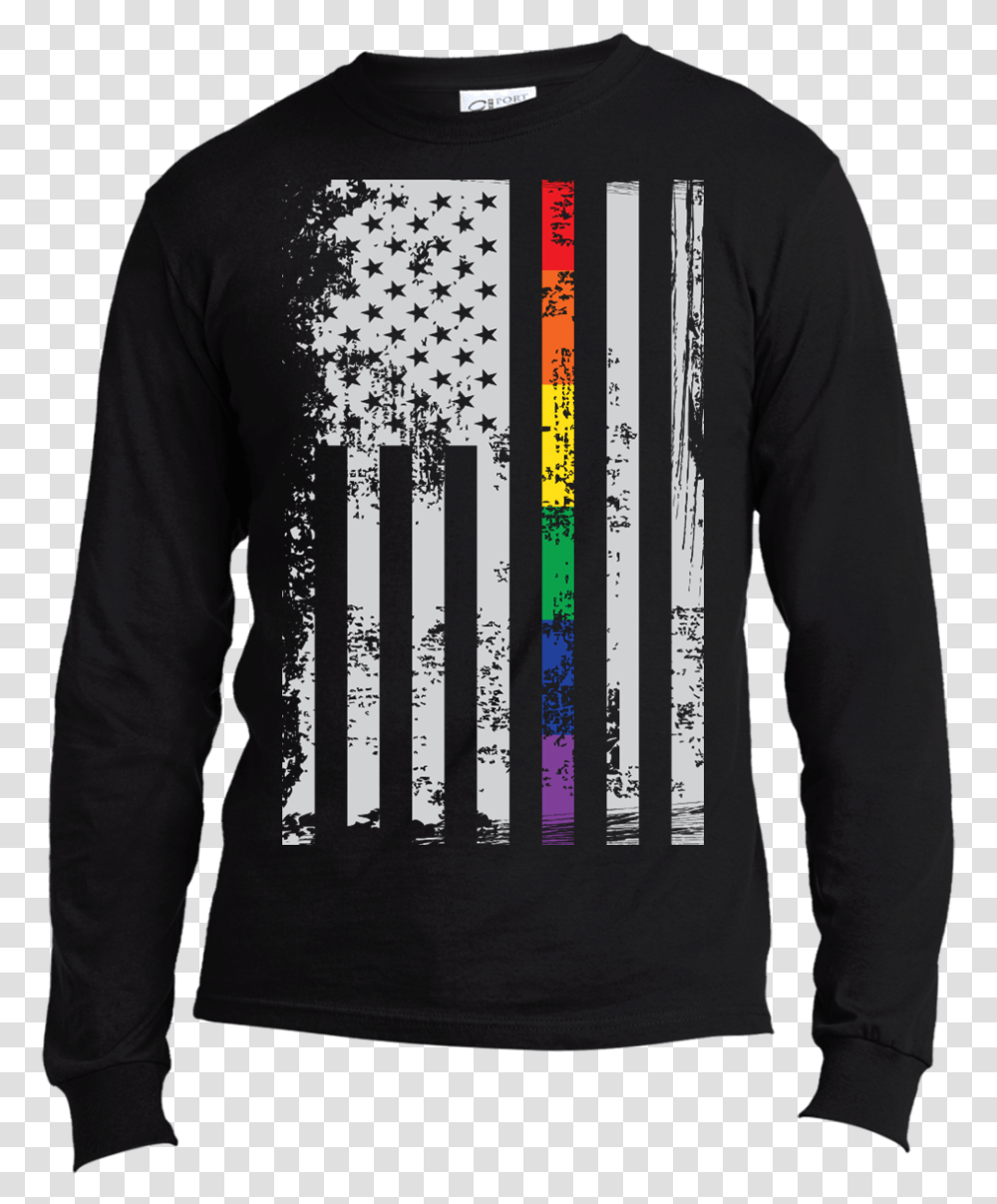 Rainbow Pride Usa Flag Strip Black Long Sleeves T Shirt Las Vegas Raiders T Shirt, Apparel, T-Shirt, Person Transparent Png