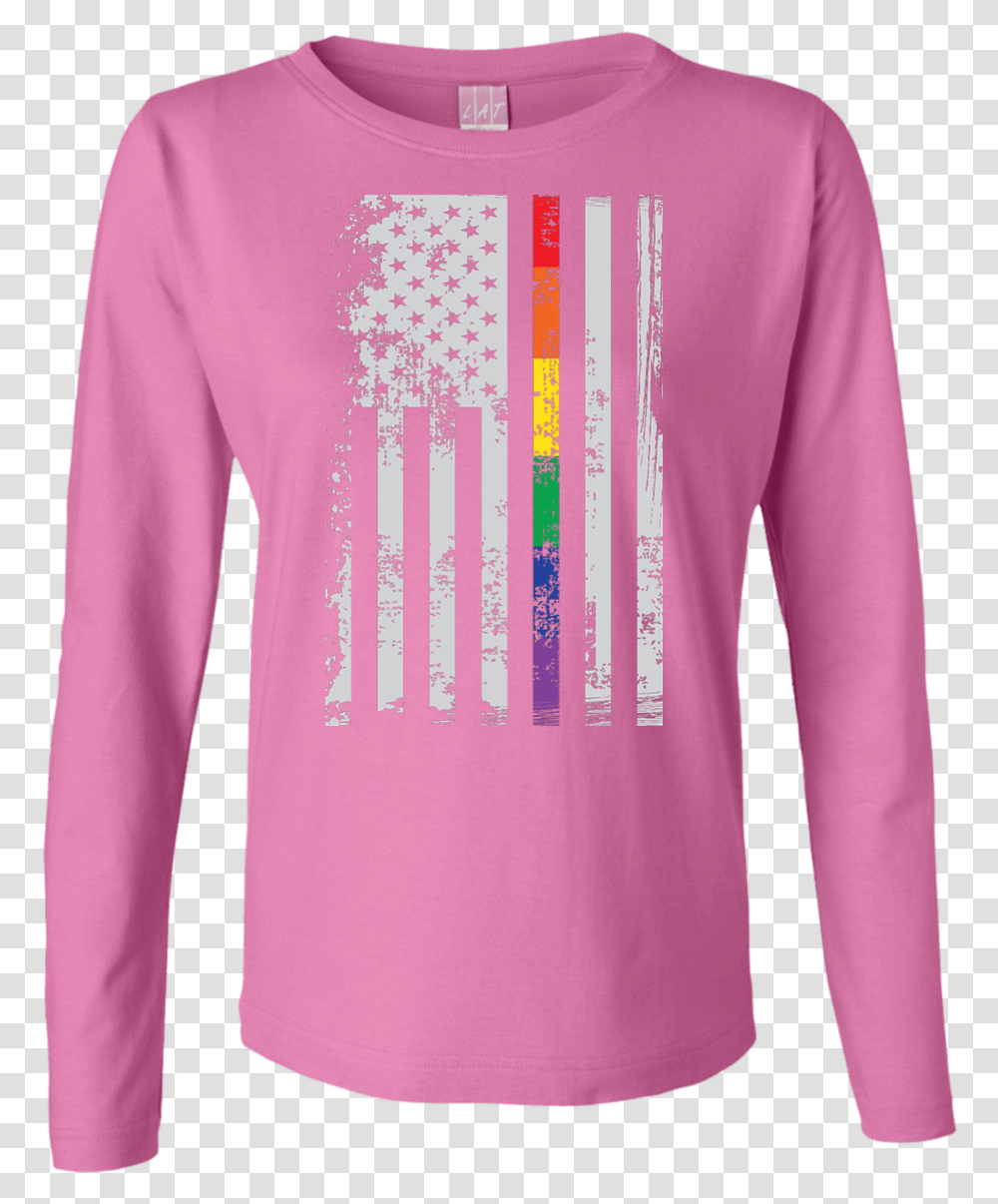 Rainbow Pride Usa Flag Strip Pink Long Sleeves T Shirt T Shirt, Apparel, Sweatshirt, Sweater Transparent Png