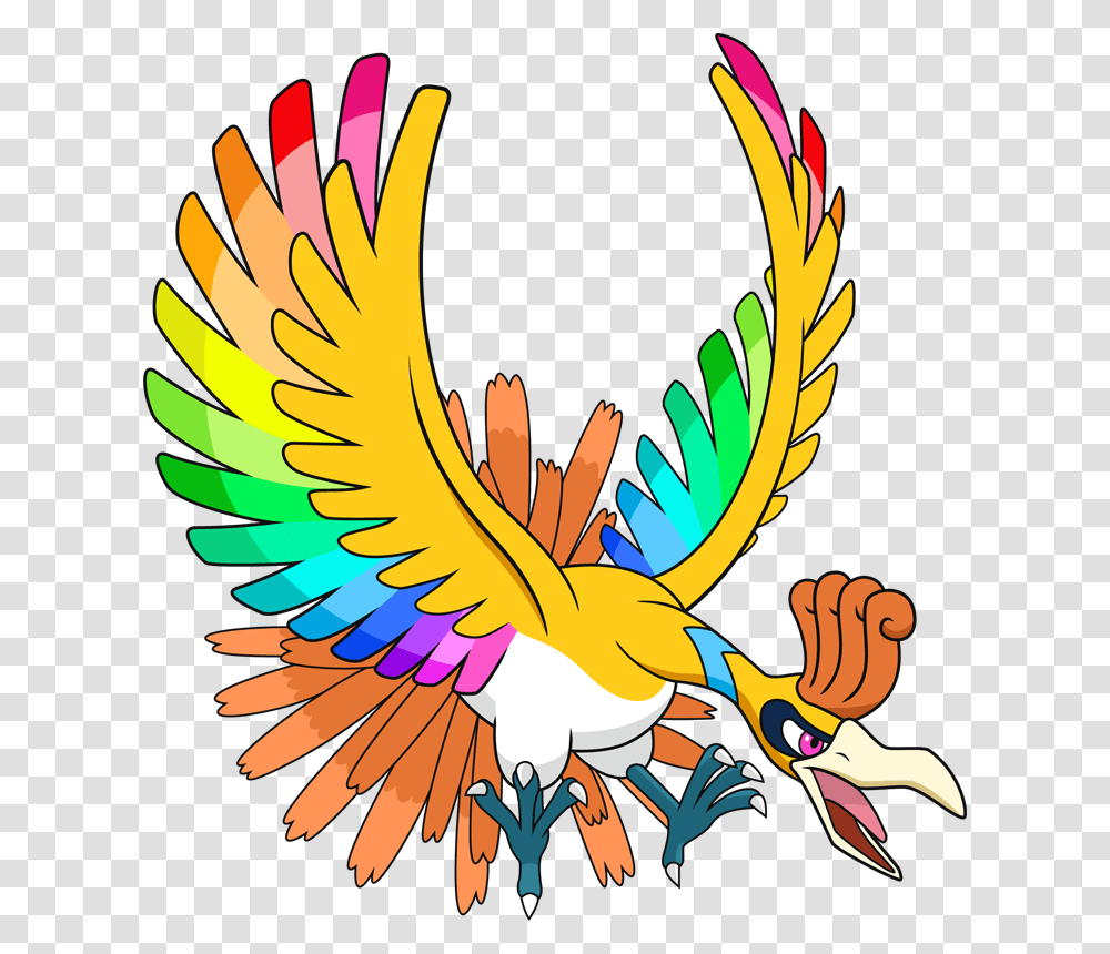 Rainbow Shiny Ho Oh, Animal, Bird, Flying Transparent Png