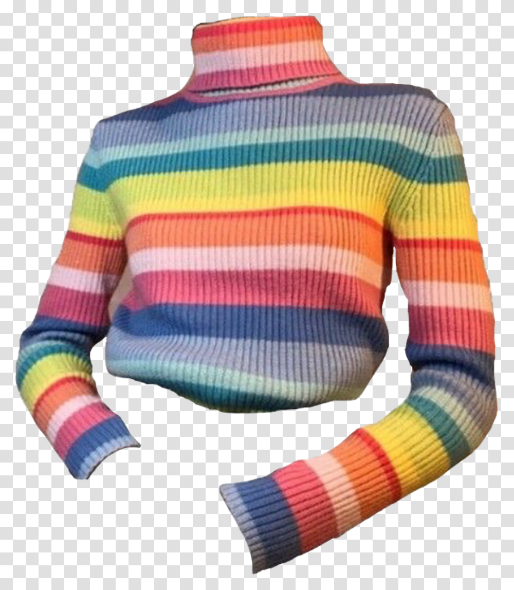Rainbow Sweater Clothes Shirt Pink Blue Green Rainbow Aesthetic Clothes, Apparel, Cardigan, Person Transparent Png