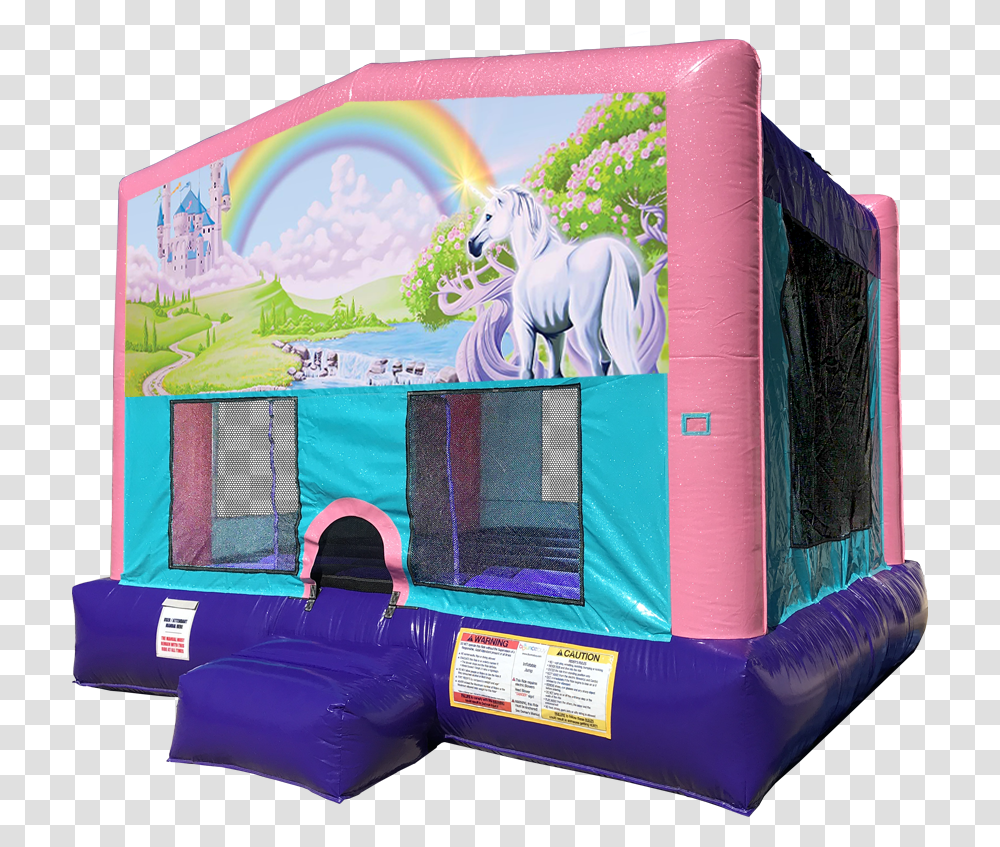 Rainbow Unicorn Peppa Pig Bounce House, Inflatable Transparent Png