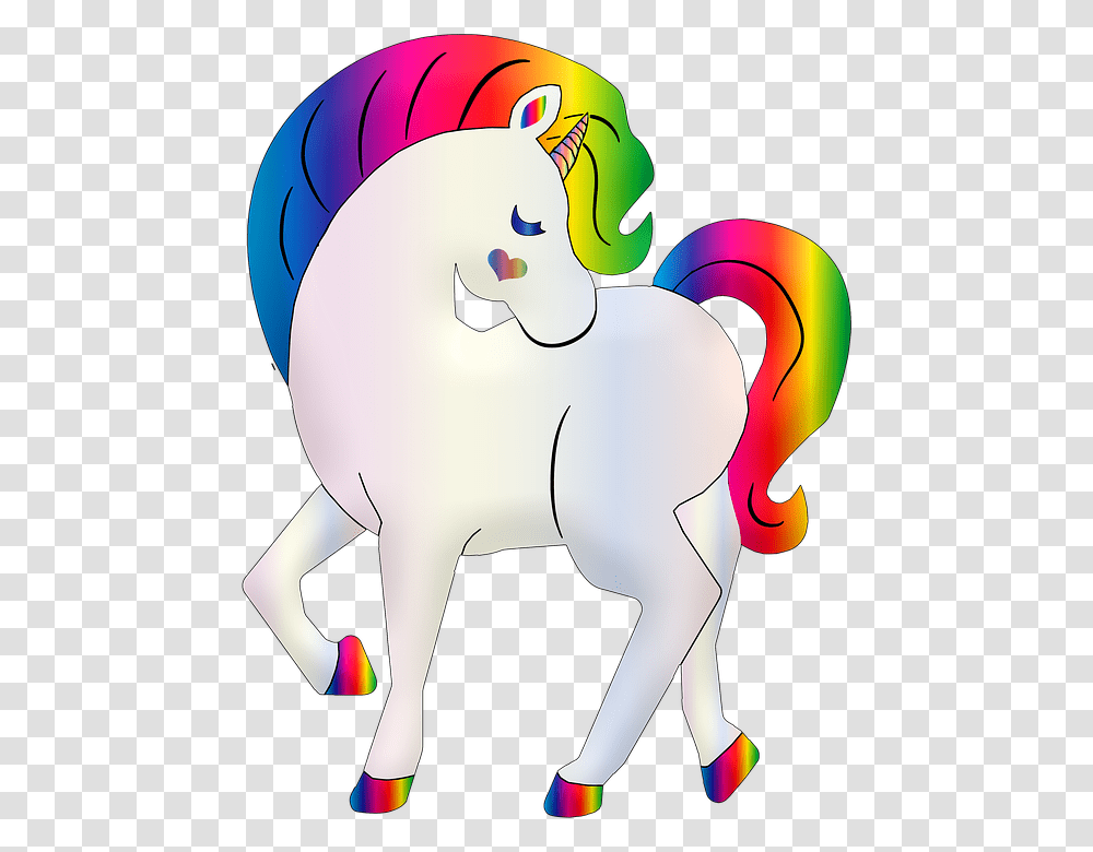 Rainbow Unicorn Unicorn Heart Rainbow Colorful Kawaii Arcoiris Unicornio Dibujo, Animal, Mammal, Goat Transparent Png