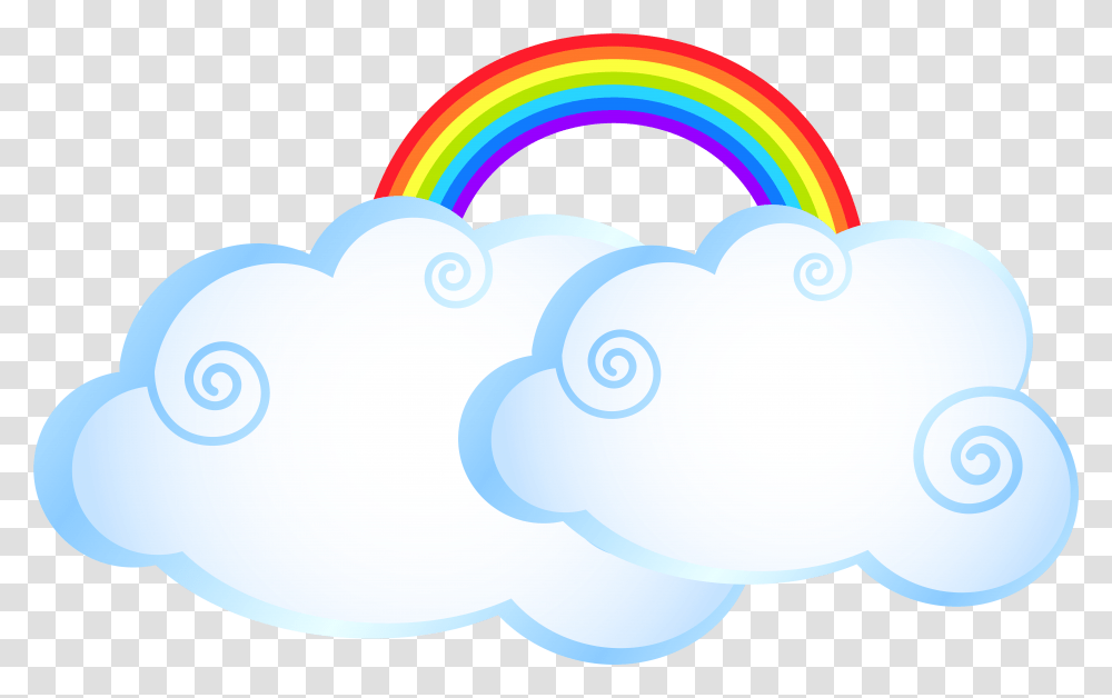 Rainbow With Clouds Cartoon Clouds Clipart, Graphics, Bubble, Food, Baseball Cap Transparent Png