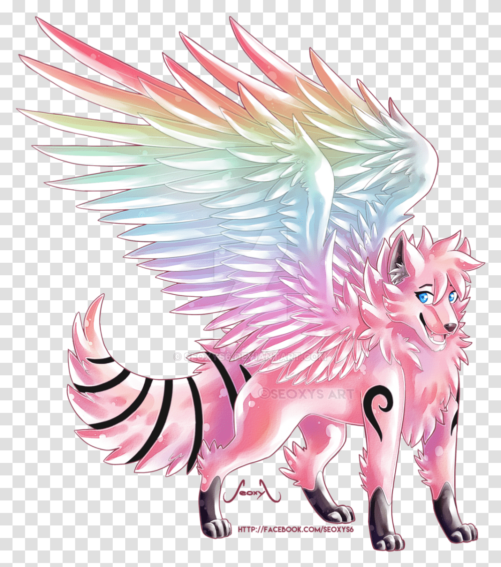 Rainbow Wolf Oc Commission By Seoxys6Data Src Rainbow Wolf With Wings, Pattern, Ornament, Dragon, Fractal Transparent Png