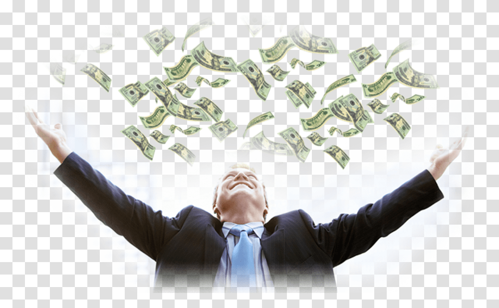 Raining Cash Business Money, Tie, Person, Dollar Transparent Png