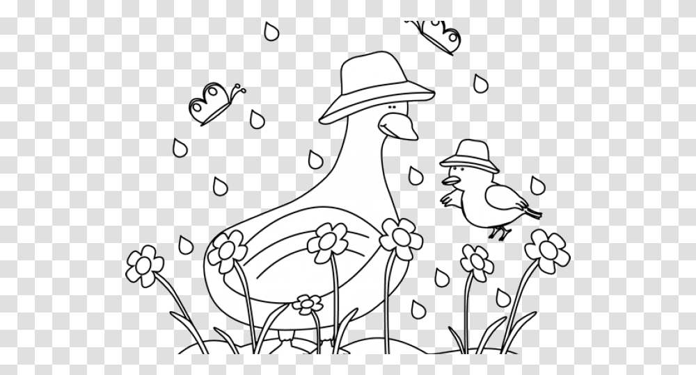 Rainy Day Clipart Black And White Black And White Spring Clip Art, Hat, Floral Design Transparent Png