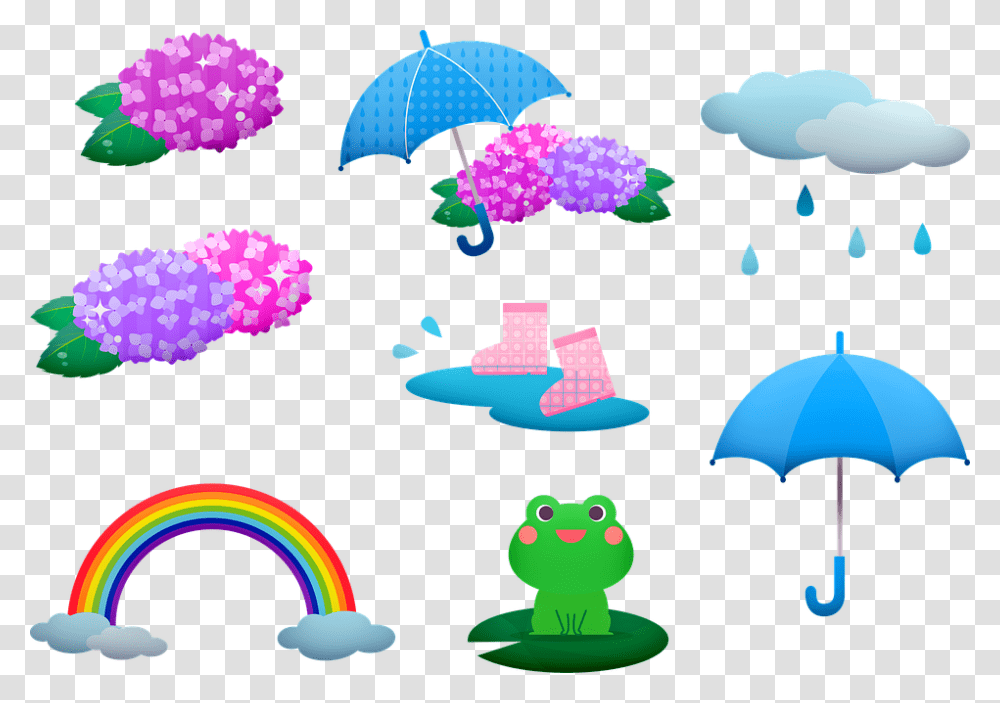 Rainy Season Frog Kawaii Asian Hydrangea Rain Rain, Pattern, Canopy Transparent Png