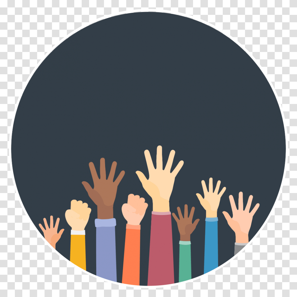 Raised Hands Raised Hand Circle, Face, Crowd, Washing Transparent Png